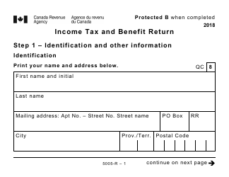 Document preview: Form 5005-R Income Tax and Benefit Return (Large Print) - Canada, 2018