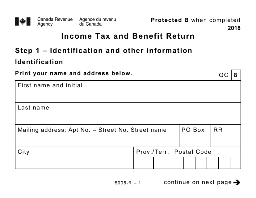 Form 5005-R Income Tax and Benefit Return (Large Print) - Canada, 2018