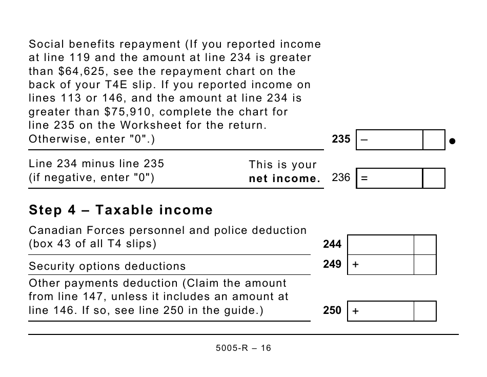 Form 5005-R Income Tax and Benefit Return (Large Print) - Canada, Page 16