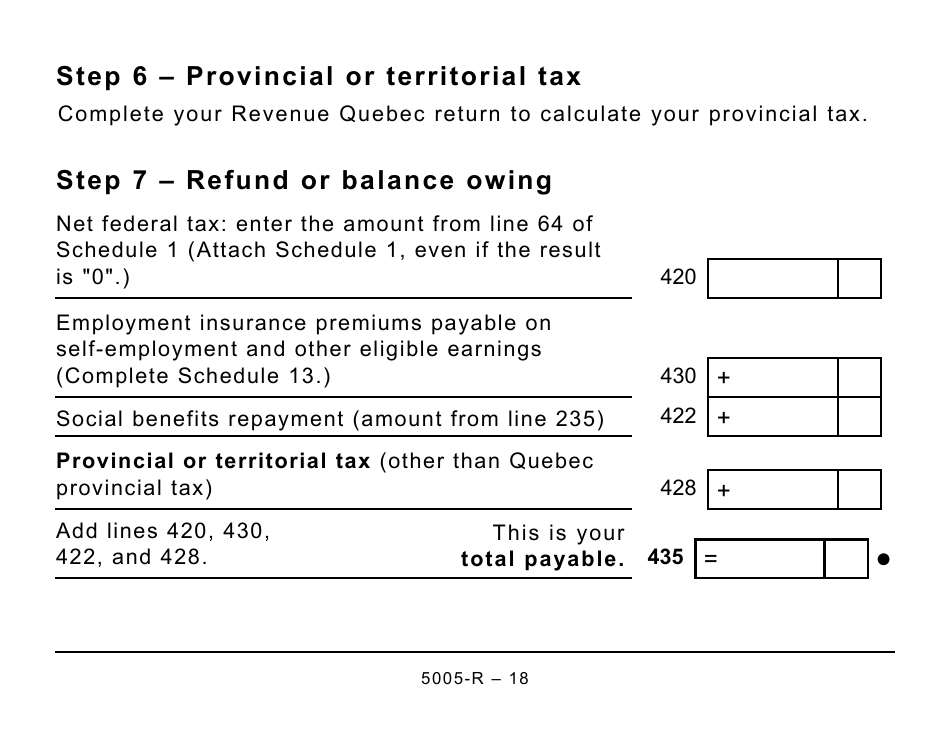 Form 5005-R Income Tax and Benefit Return (Large Print) - Canada, Page 18