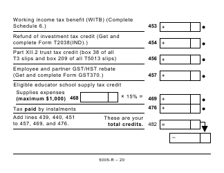 Form 5005-R Income Tax and Benefit Return (Large Print) - Canada, Page 20