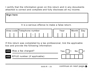Form 5005-R Income Tax and Benefit Return (Large Print) - Canada, Page 23