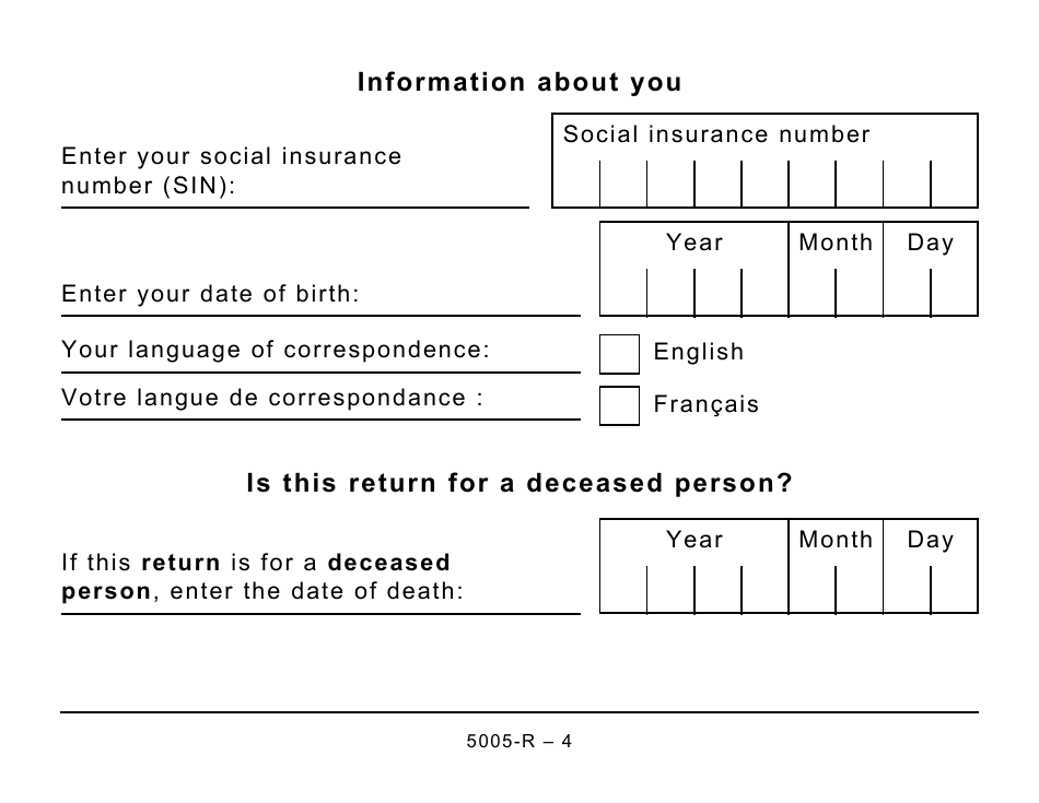 Form 5005-R Income Tax and Benefit Return (Large Print) - Canada, Page 4