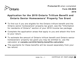 Document preview: Form 5006-TG (ON-BEN) Application for the Ontario Trillium Benefit and the Ontario Senior Homeowners' Property Tax Grant (Large Print) - Canada