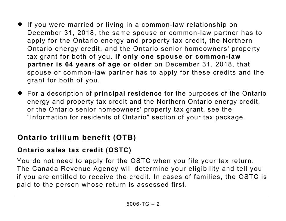 Form 5006-TG (ON-BEN) Application for the Ontario Trillium Benefit and the Ontario Senior Homeowners Property Tax Grant (Large Print) - Canada, Page 2