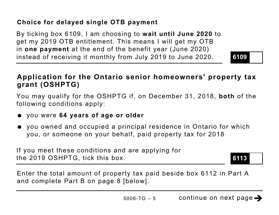 Form 5006-TG (ON-BEN) Application for the Ontario Trillium Benefit and the Ontario Senior Homeowners Property Tax Grant (Large Print) - Canada, Page 5