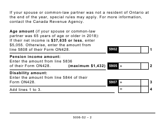 Form 5006-S2 Schedule ON (S2) Provincial Amounts Transferred From Your Spouse or Common-Law Partner (Large Print) - Canada, Page 2