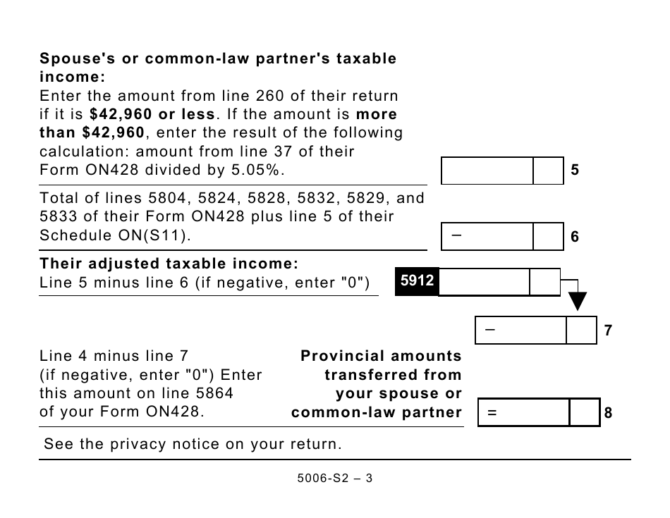 Form 5006-S2 Schedule ON (S2) Provincial Amounts Transferred From Your Spouse or Common-Law Partner (Large Print) - Canada, Page 3