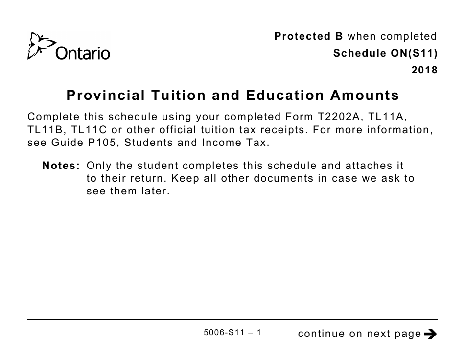 Form 5006-S11 Schedule ON(S11) Provincial Tuition and Education Amounts (Large Print) - Canada, Page 1