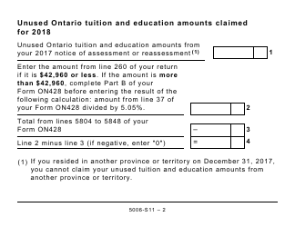 Form 5006-S11 Schedule ON(S11) Provincial Tuition and Education Amounts (Large Print) - Canada, Page 2