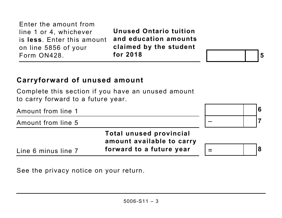Form 5006-S11 Schedule ON(S11) Provincial Tuition and Education Amounts (Large Print) - Canada, Page 3