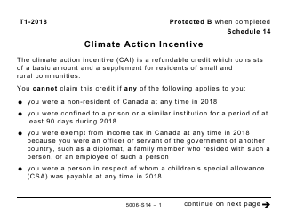 Document preview: Form 5006-S14 Schedule 14 Climate Action Incentive (Large Print) - Canada, 2018