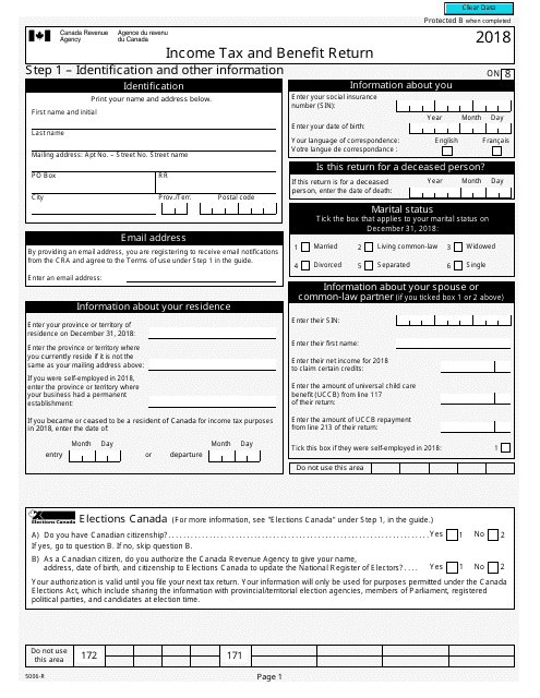 Form 5006-R Income Tax and Benefit Return - Canada, 2018