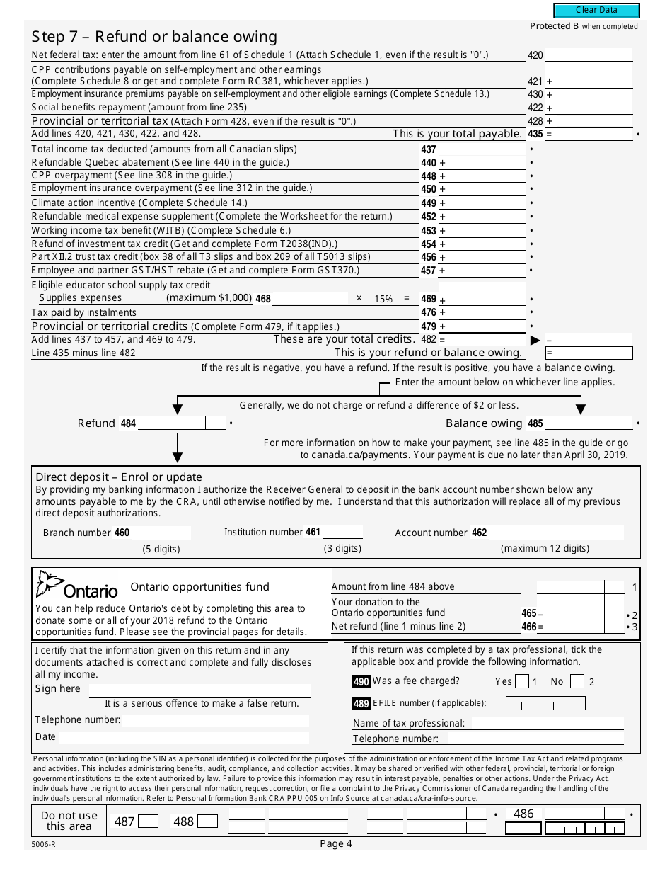 Form 5006-R Income Tax and Benefit Return - Canada, Page 4