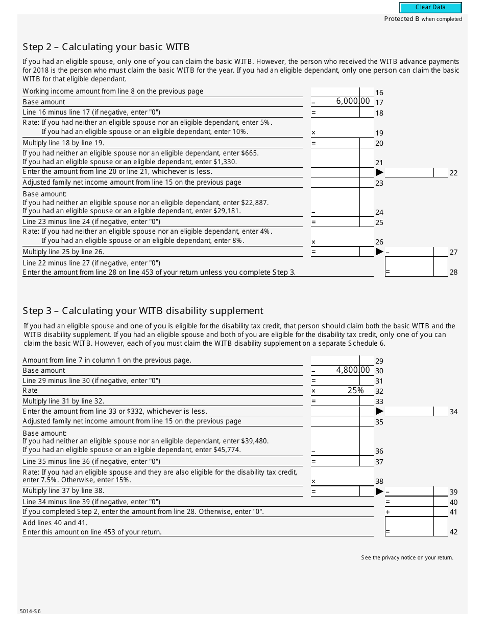Form 5014-S6 Schedule 6 Working Income Tax Benefit - Canada, Page 3