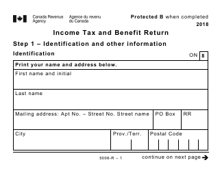 Document preview: Form 5006-R Income Tax and Benefit Return (Large Print) - Canada, 2018