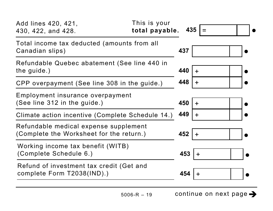 Form 5006-R Income Tax and Benefit Return (Large Print) - Canada, Page 19
