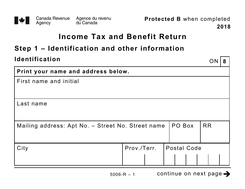 Form 5006-R Income Tax and Benefit Return (Large Print) - Canada, Page 1
