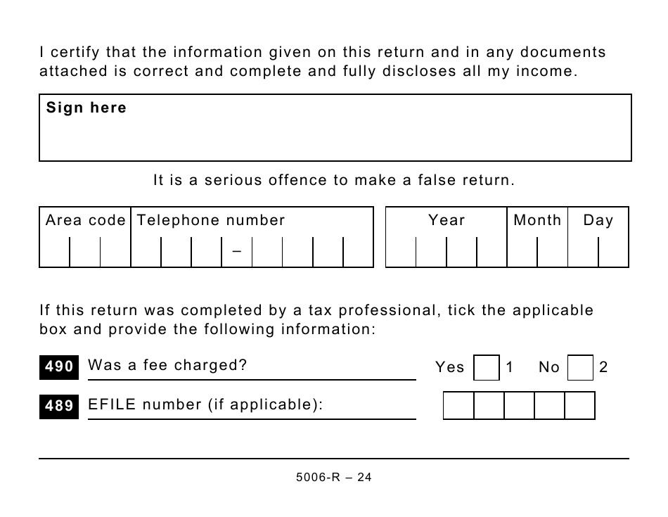 Form 5006-R Income Tax and Benefit Return (Large Print) - Canada, Page 24