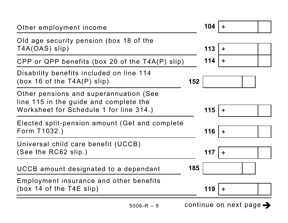 Form 5006-R Income Tax and Benefit Return (Large Print) - Canada, Page 9