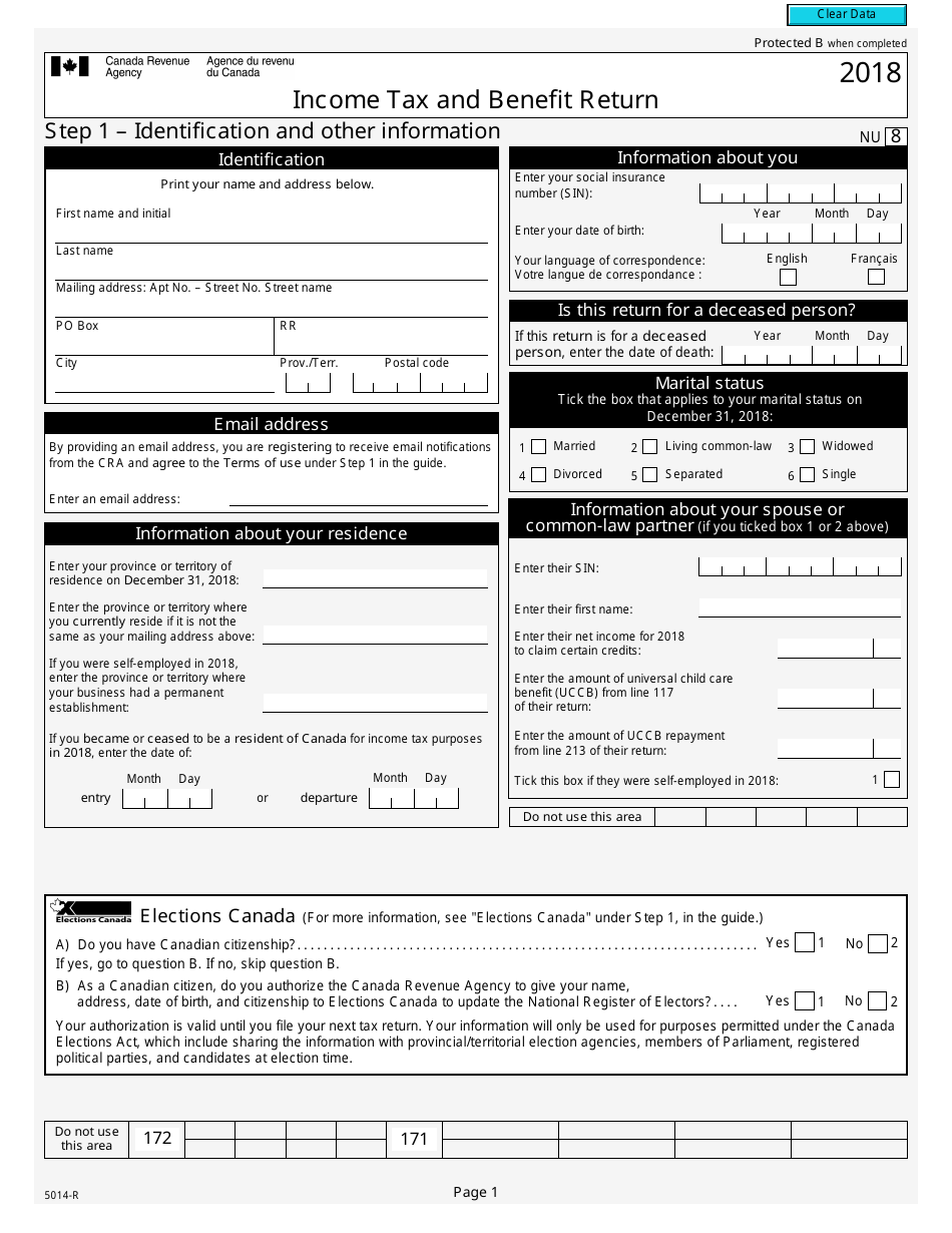 Form 5014-R Income Tax and Benefit Return - Canada, Page 1