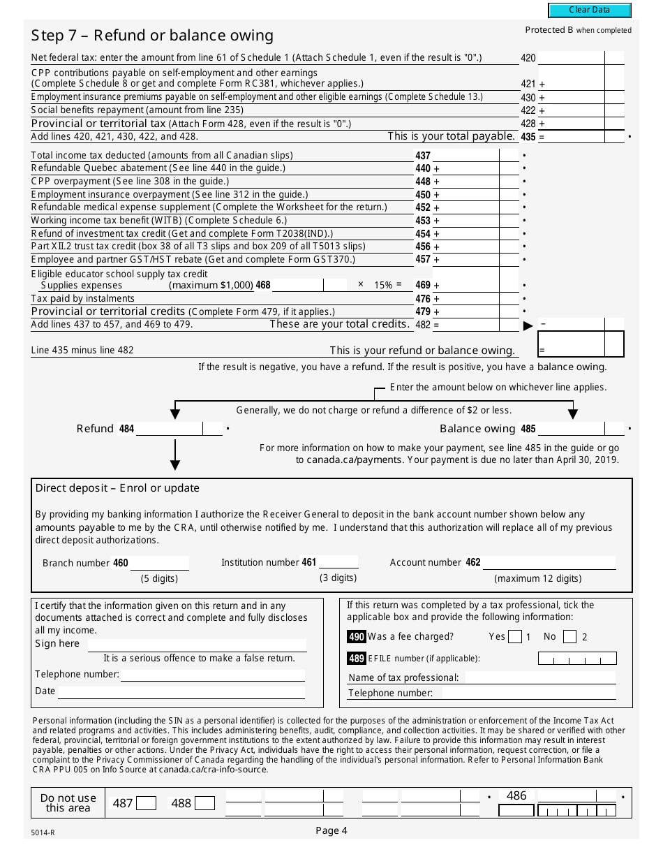Form 5014-R Income Tax and Benefit Return - Canada, Page 4