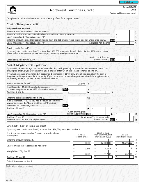 Form 5012-TC (NT479) 2018 Printable Pdf