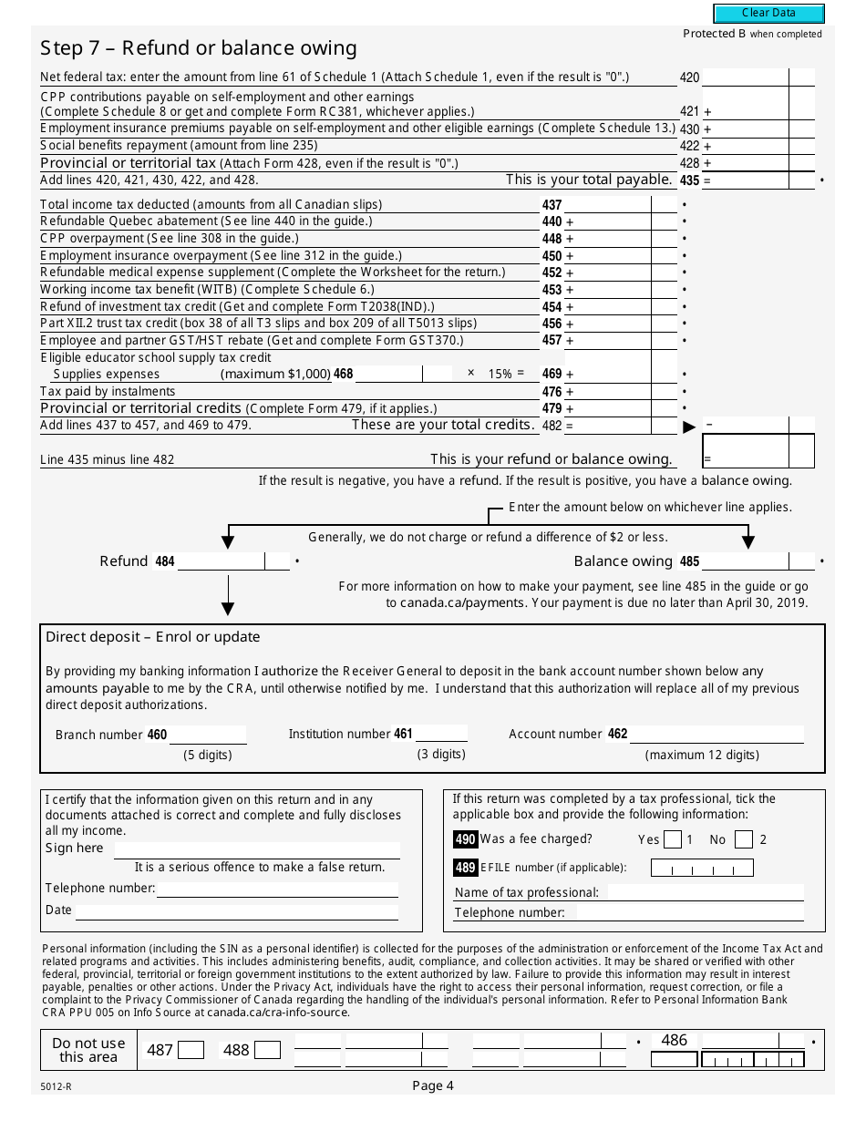Form 5012-R Income Tax and Benefit Return - Canada, Page 4