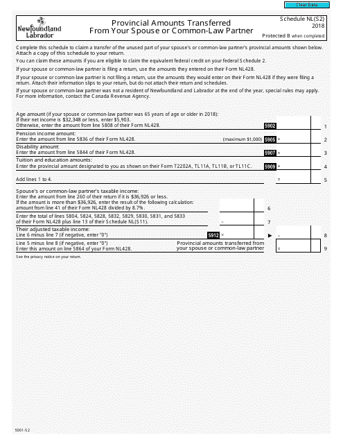 Form 5001-S2 Schedule NL(S2) 2018 Printable Pdf