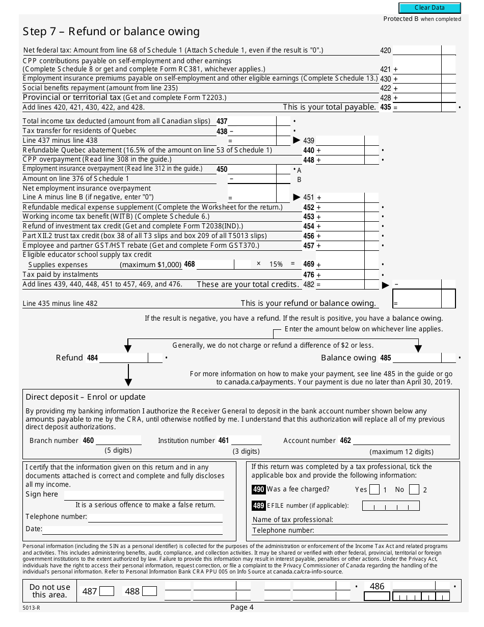 Form 5013-R Income Tax and Benefit Return for Non-residents and Deemed Residents of Canada - Canada, Page 4