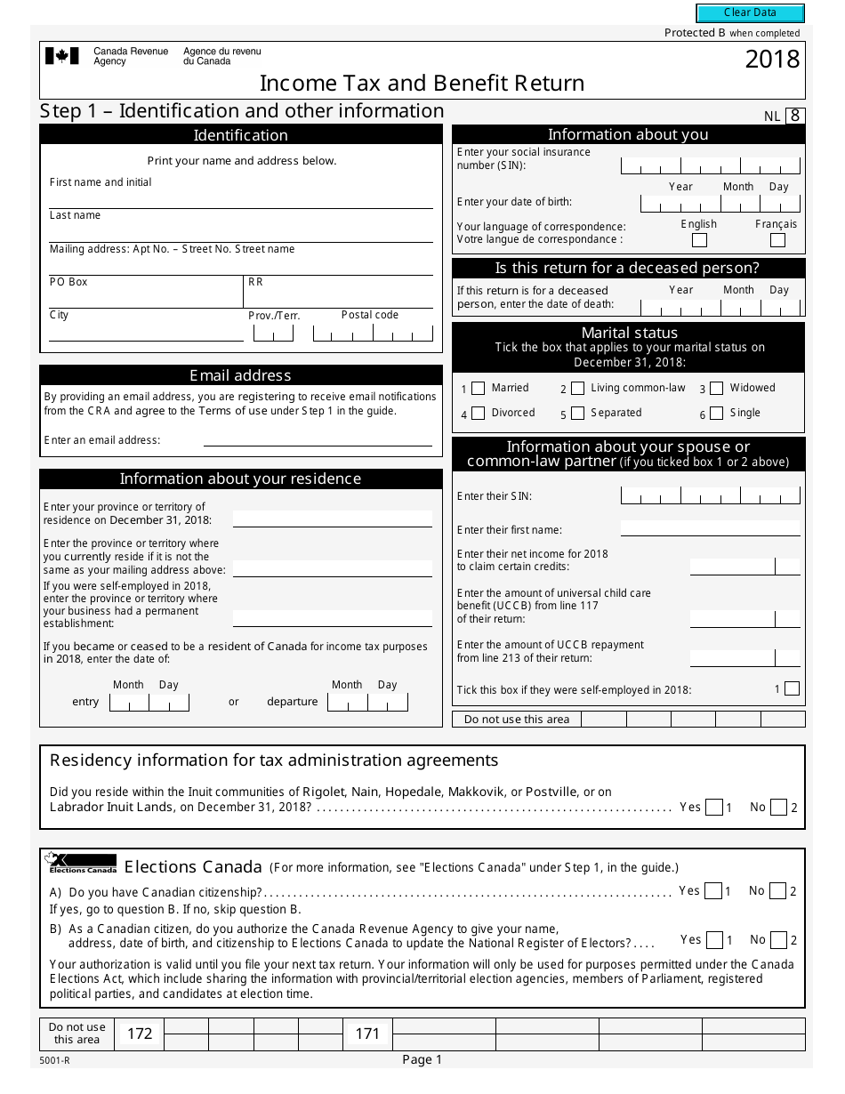 Form 5001-R Income Tax and Benefit Return - Canada, Page 1