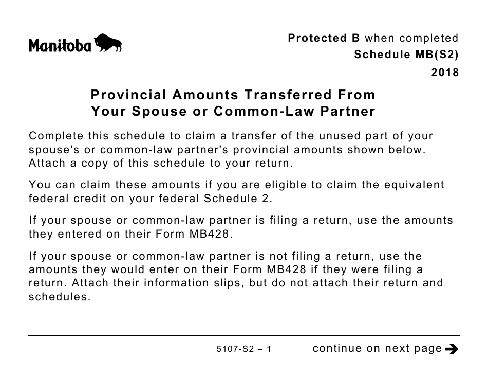 Form 5007-S2 Schedule MB(S2) Provincial Amounts Transferred From Your Spouse or Common-Law Partner (Large Print) - Canada, Page 1