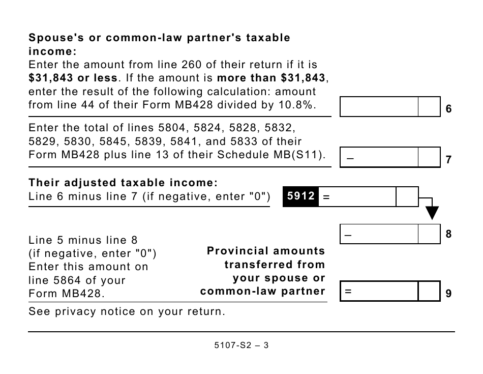 Form 5007-S2 Schedule MB(S2) Provincial Amounts Transferred From Your Spouse or Common-Law Partner (Large Print) - Canada, Page 3
