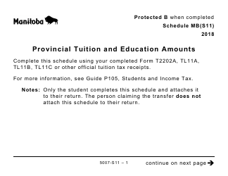 Document preview: Form 5007-S11 Schedule MB(S11) Provincial Tuition and Education Amounts (Large Print) - Canada, 2018