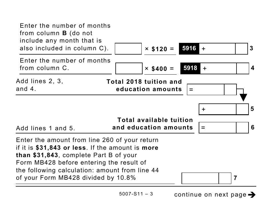 Form 5007-S11 Schedule MB(S11) Provincial Tuition and Education Amounts (Large Print) - Canada, Page 3