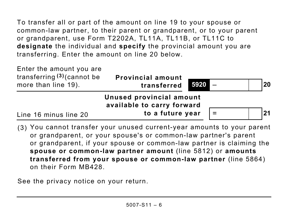Form 5007-S11 Schedule MB(S11) Provincial Tuition and Education Amounts (Large Print) - Canada, Page 6