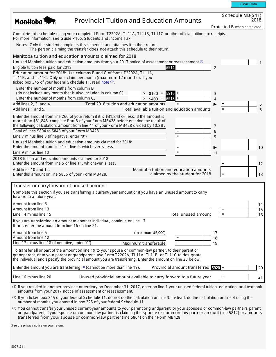 Form 5007-S11 Schedule MB(S11) Download Fillable PDF or Fill Online ...