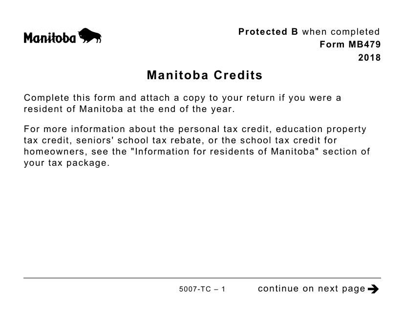 Form 5007-TC (MB479) Manitoba Credits (Large Print) - Canada, 2018