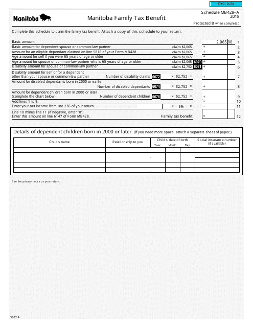 Form 5007-A Schedule MB428-A 2018 Printable Pdf