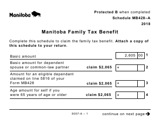 Document preview: Form 5007-A Schedule MB428-A Manitoba Family Tax Benefit (Large Print) - Canada, 2018