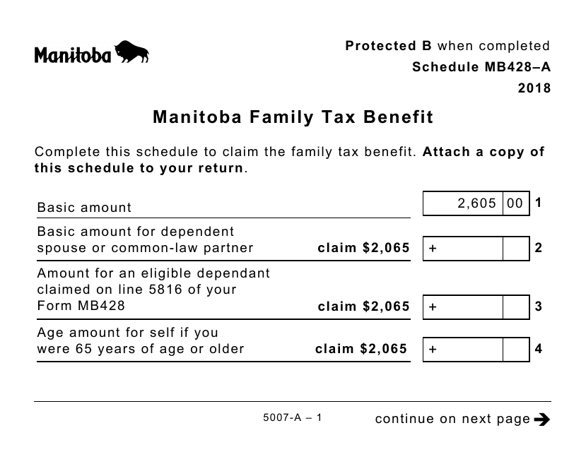 Form 5007-A Schedule MB428-A Manitoba Family Tax Benefit (Large Print) - Canada, 2018