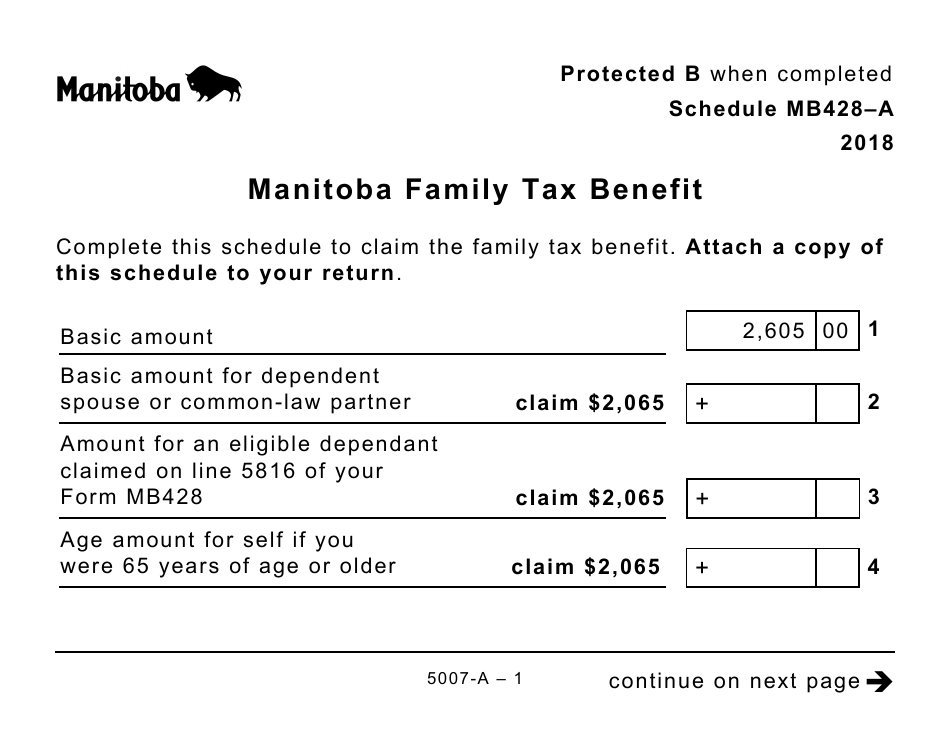 Form 5007-A Schedule MB428-A Manitoba Family Tax Benefit (Large Print) - Canada, Page 1
