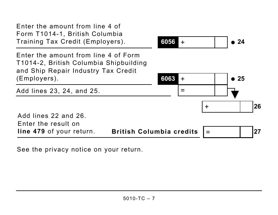 Form 5010-TC (BC479) British Columbia Credits (Large Print) - Canada, Page 7