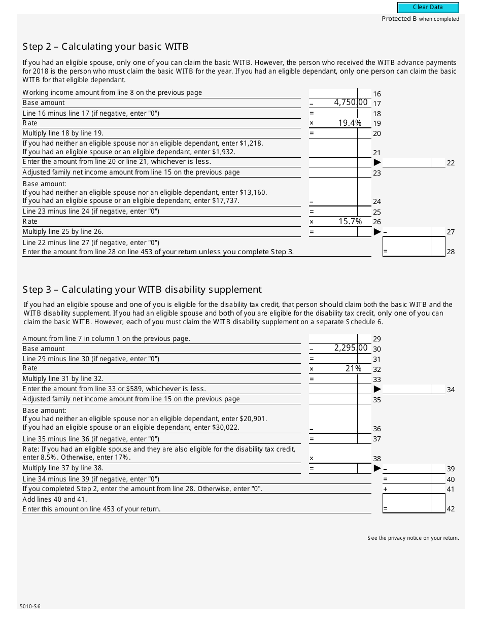 Form 5010-S6 Schedule 6 Working Income Tax Benefit - Canada, Page 3