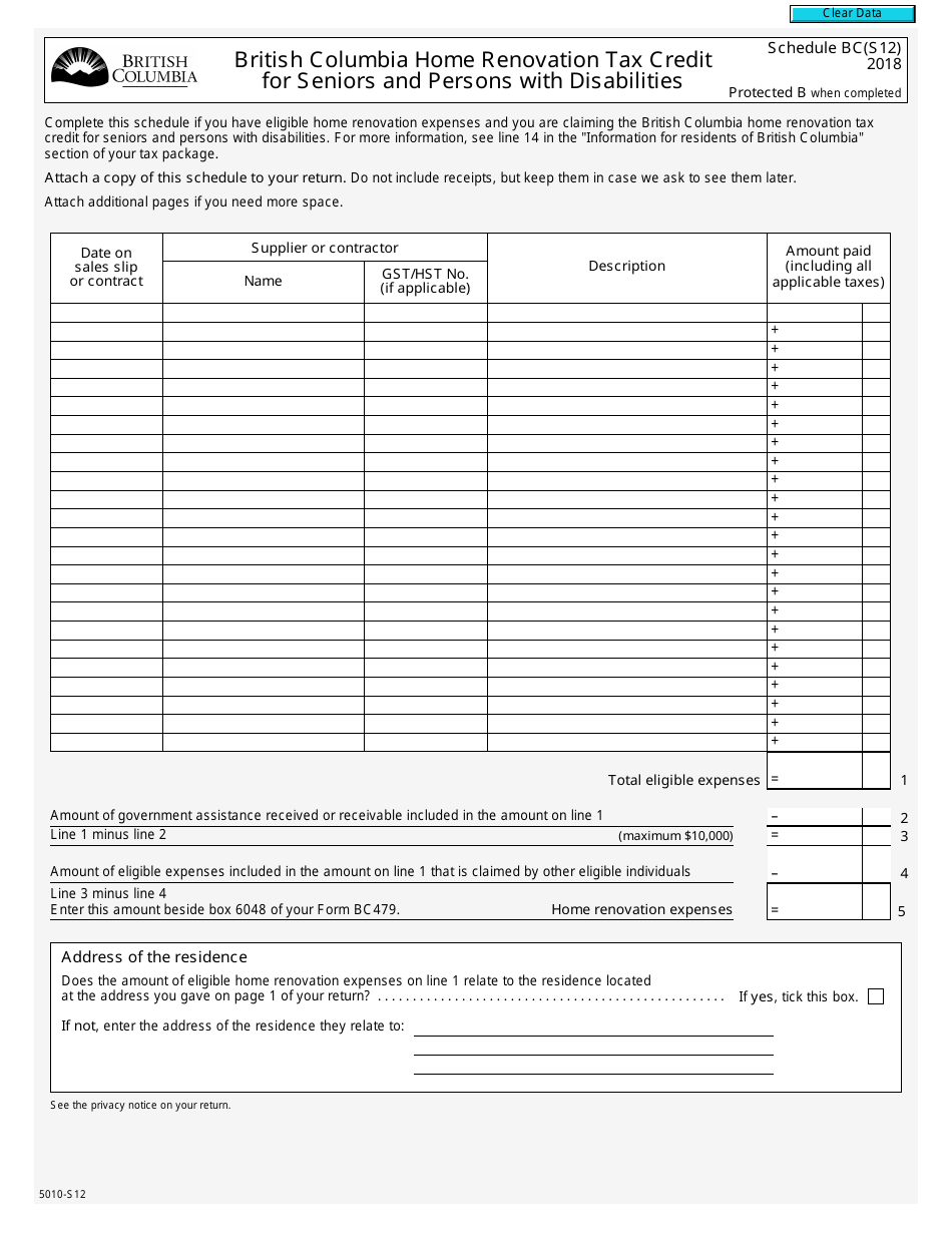 Form 5010-s12 Schedule Bc(s12) - 2018 - Fill Out, Sign Online And 