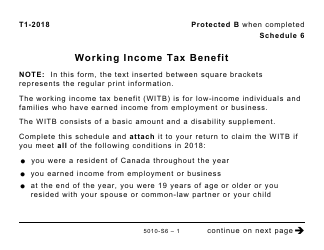 Document preview: Form 5010-S6 Schedule 6 Working Income Tax Benefit (Large Print) - Canada, 2018