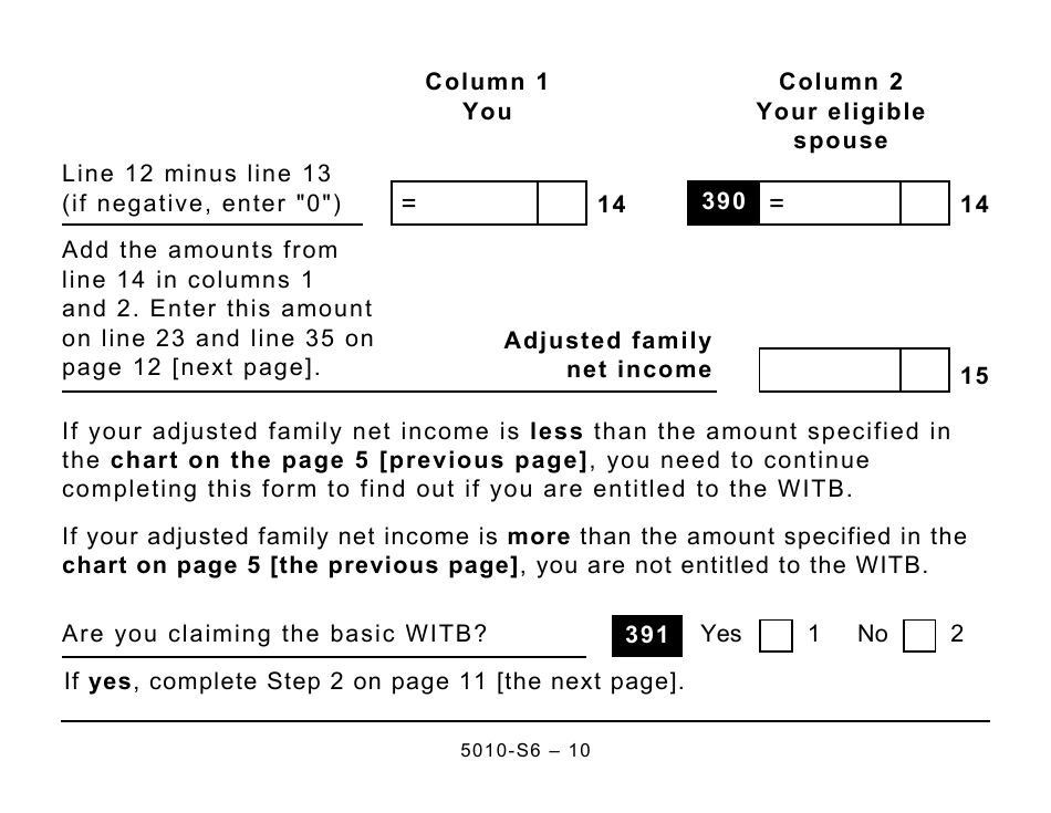 Form 5010-S6 Schedule 6 Working Income Tax Benefit (Large Print) - Canada, Page 10