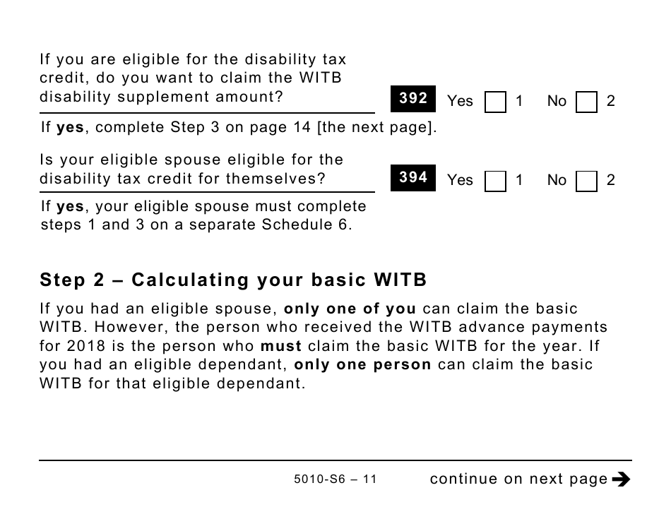 Form 5010-S6 Schedule 6 Working Income Tax Benefit (Large Print) - Canada, Page 11