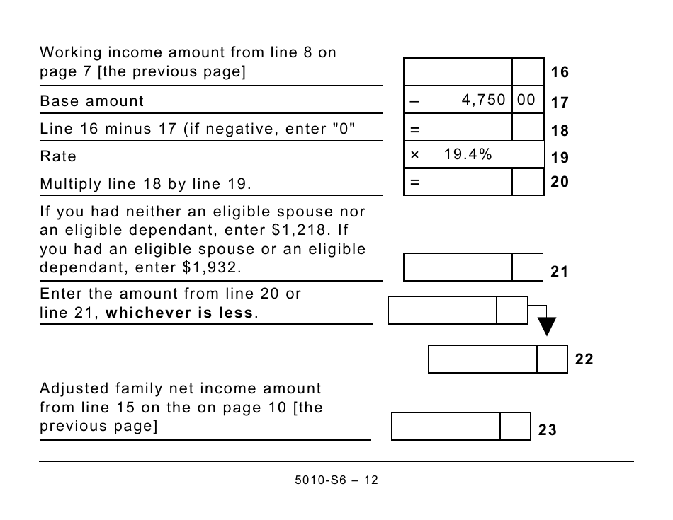Form 5010-S6 Schedule 6 Working Income Tax Benefit (Large Print) - Canada, Page 12
