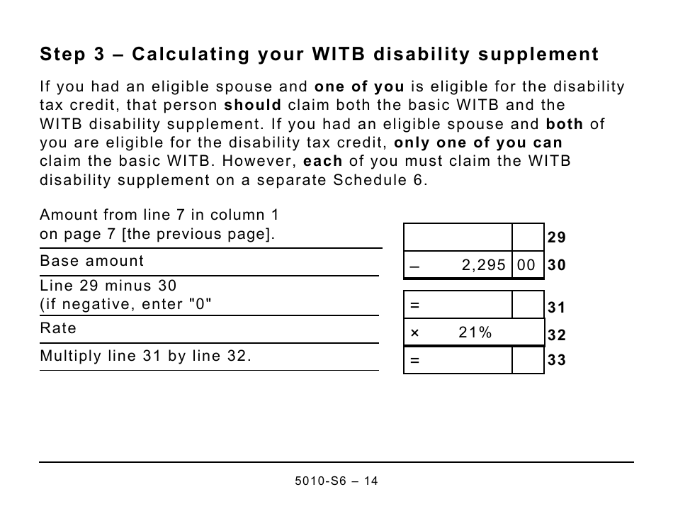 Form 5010-S6 Schedule 6 Working Income Tax Benefit (Large Print) - Canada, Page 14